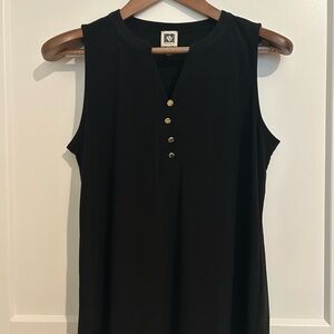 Anne Klein Black Sleeveless Tank Top Shell with Gold Buttons - Size S